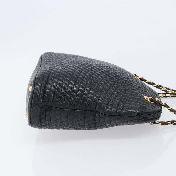Bally Chain Shoulder Bag Leather Black Gold Tone Auth BA16884