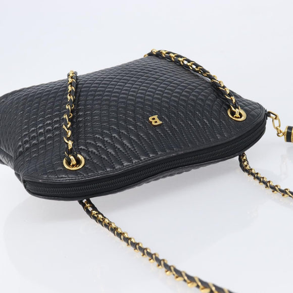 Bally Chain Shoulder Bag Leather Black Gold Tone Auth BA16884