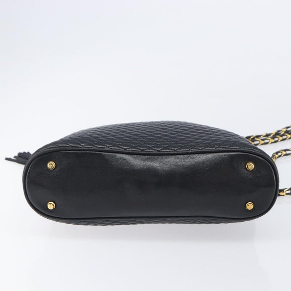 Bally Chain Shoulder Bag Leather Black Gold Tone Auth BA16884
