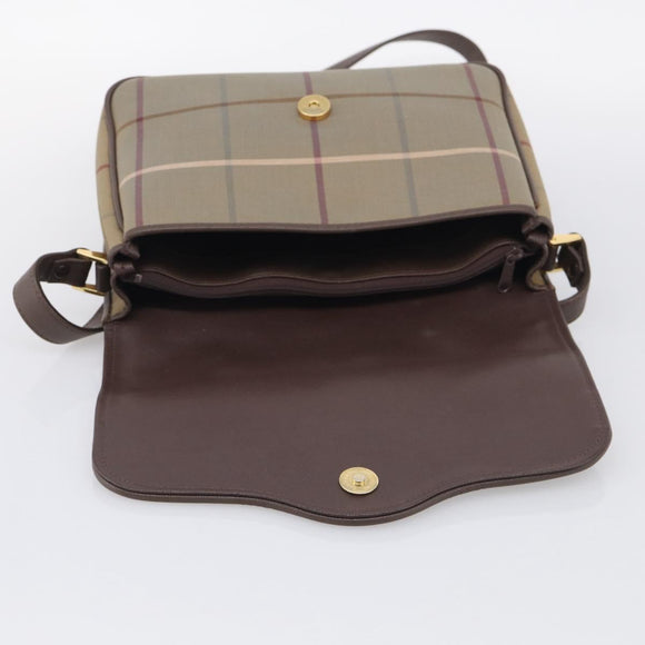 Burberrys Nova Check Shoulder Bag Canvas Brown Gold Tone Auth BA16887