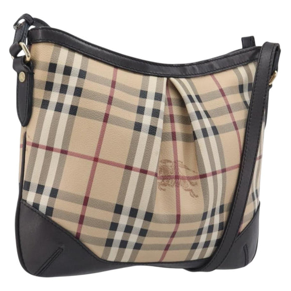 BURBERRY Nova Check Shoulder Bag PVC Leather Beige Gold Tone Auth BA16888
