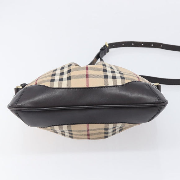 BURBERRY Nova Check Shoulder Bag PVC Leather Beige Gold Tone Auth BA16888
