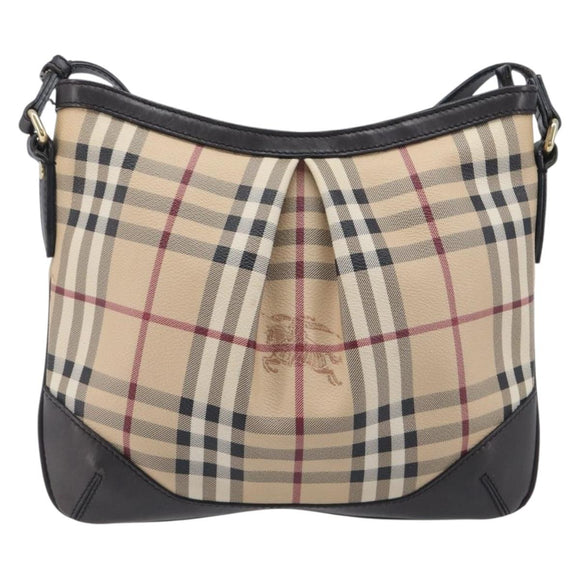 BURBERRY Nova Check Shoulder Bag PVC Leather Beige Gold Tone Auth BA16888