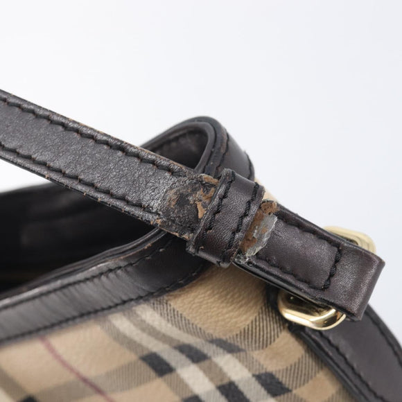 BURBERRY Nova Check Shoulder Bag PVC Leather Beige Gold Tone Auth BA16888
