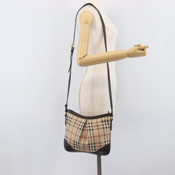 BURBERRY Nova Check Shoulder Bag PVC Leather Beige Gold Tone Auth BA16888