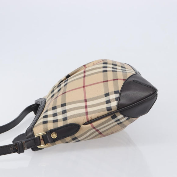 BURBERRY Nova Check Shoulder Bag PVC Leather Beige Gold Tone Auth BA16888