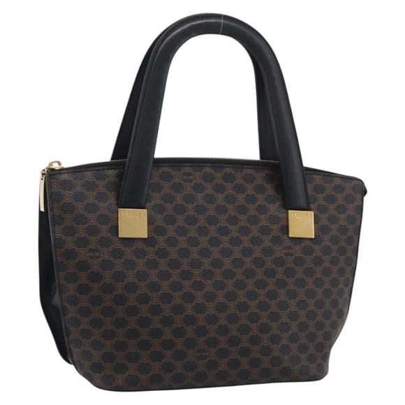 CELINE Macadam Hand Bag PVC Black Gold Tone Auth BA16891