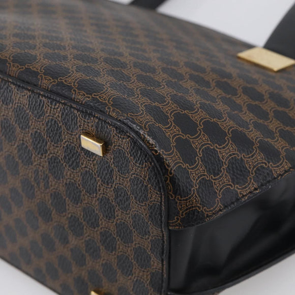 CELINE Macadam Hand Bag PVC Black Gold Tone Auth BA16891