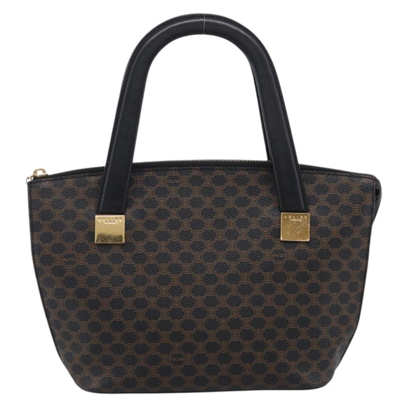 CELINE Macadam Hand Bag PVC Black Gold Tone Auth BA16891