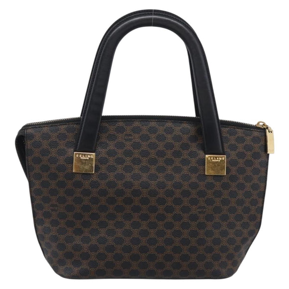 CELINE Macadam Hand Bag PVC Black Gold Tone Auth BA16891