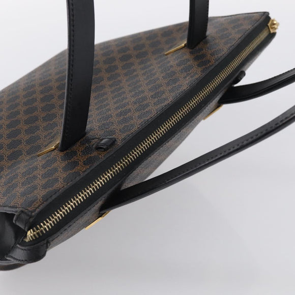 CELINE Macadam Hand Bag PVC Black Gold Tone Auth BA16891