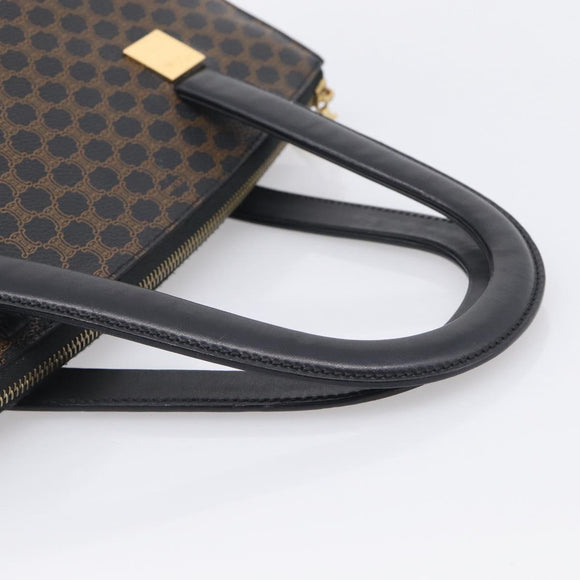 CELINE Macadam Hand Bag PVC Black Gold Tone Auth BA16891