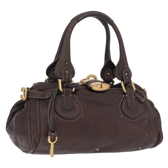 Chloe Paddington Hand Bag Leather Brown Gold Tone Auth BA16895V