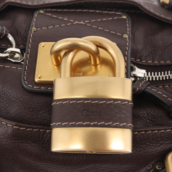 Chloe Paddington Hand Bag Leather Brown Gold Tone Auth BA16895V