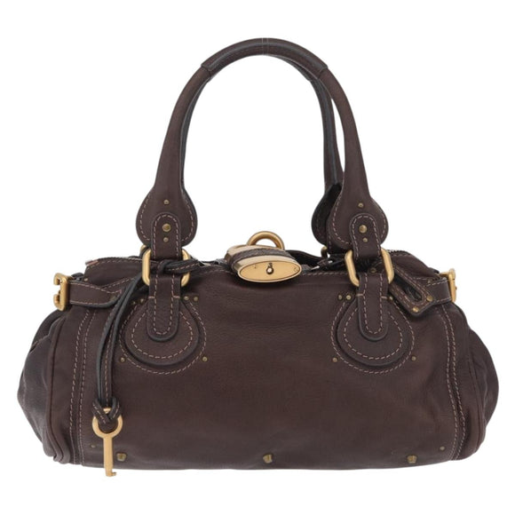 Chloe Paddington Hand Bag Leather Brown Gold Tone Auth BA16895V