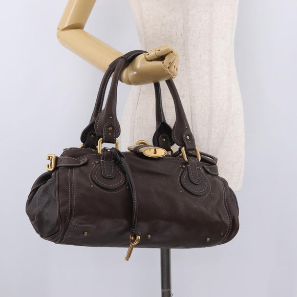 Chloe Paddington Hand Bag Leather Brown Gold Tone Auth BA16895V