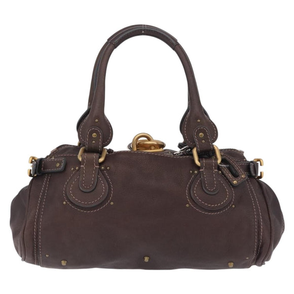 Chloe Paddington Hand Bag Leather Brown Gold Tone Auth BA16895V