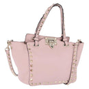 Valentino Rock Studs Hand Bag Leather 2way Pink Gold Tone Auth BA16896V-1
