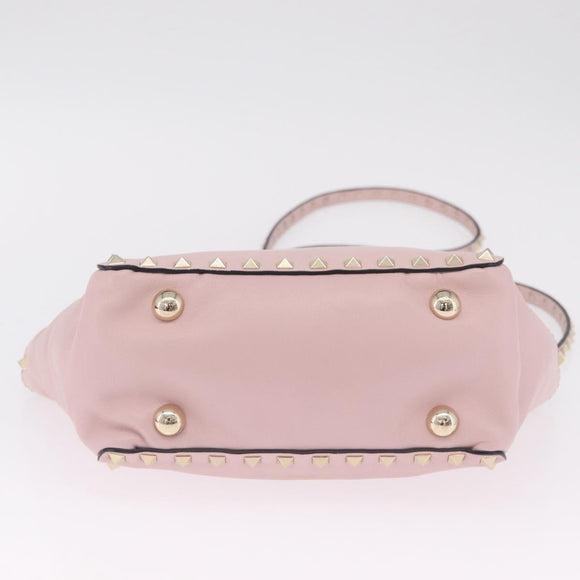 Valentino Rock Studs Hand Bag Leather 2way Pink Gold Tone Auth BA16896V