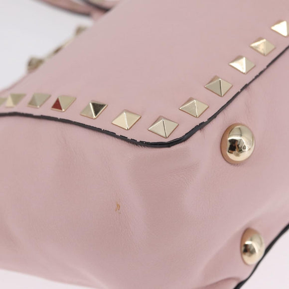 Valentino Rock Studs Hand Bag Leather 2way Pink Gold Tone Auth BA16896V