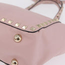 Valentino Rock Studs Hand Bag Leather 2way Pink Gold Tone Auth BA16896V-14