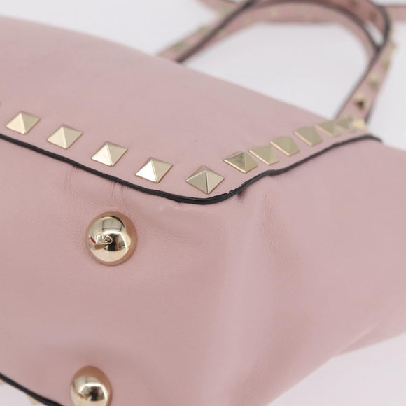Valentino Rock Studs Hand Bag Leather 2way Pink Gold Tone Auth BA16896V