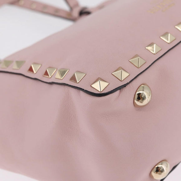 Valentino Rock Studs Hand Bag Leather 2way Pink Gold Tone Auth BA16896V