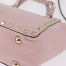 Valentino Rock Studs Hand Bag Leather 2way Pink Gold Tone Auth BA16896V-16