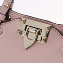 Valentino Rock Studs Hand Bag Leather 2way Pink Gold Tone Auth BA16896V-18