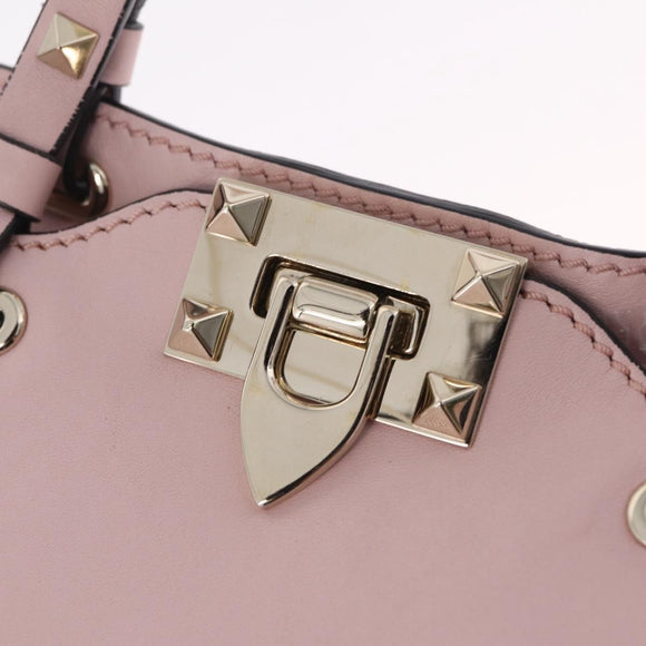 Valentino Rock Studs Hand Bag Leather 2way Pink Gold Tone Auth BA16896V