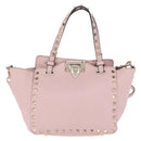 Valentino Rock Studs Hand Bag Leather 2way Pink Gold Tone Auth BA16896V-2