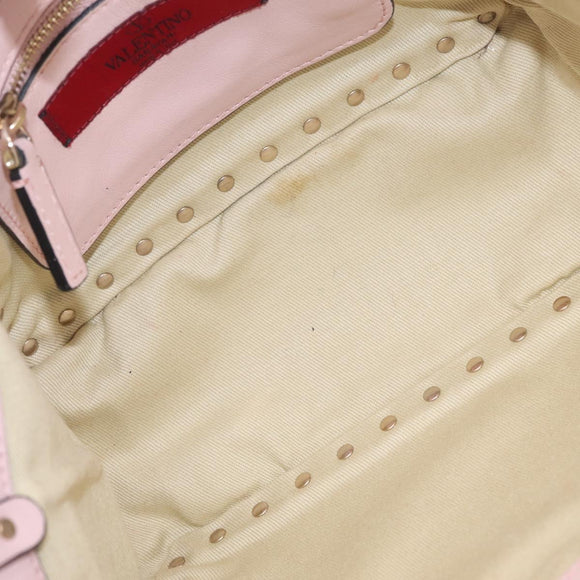Valentino Rock Studs Hand Bag Leather 2way Pink Gold Tone Auth BA16896V