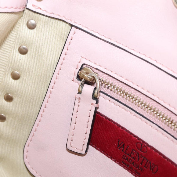 Valentino Rock Studs Hand Bag Leather 2way Pink Gold Tone Auth BA16896V