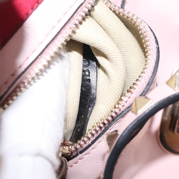 Valentino Rock Studs Hand Bag Leather 2way Pink Gold Tone Auth BA16896V