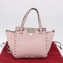 Valentino Rock Studs Hand Bag Leather 2way Pink Gold Tone Auth BA16896V-12