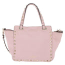 Valentino Rock Studs Hand Bag Leather 2way Pink Gold Tone Auth BA16896V-3