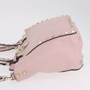 Valentino Rock Studs Hand Bag Leather 2way Pink Gold Tone Auth BA16896V-5