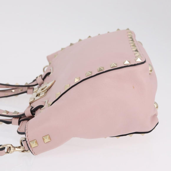 Valentino Rock Studs Hand Bag Leather 2way Pink Gold Tone Auth BA16896V