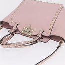 Valentino Rock Studs Hand Bag Leather 2way Pink Gold Tone Auth BA16896V-7