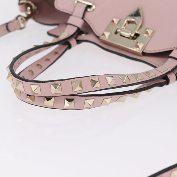 Valentino Rock Studs Hand Bag Leather 2way Pink Gold Tone Auth BA16896V