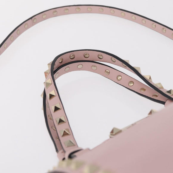 Valentino Rock Studs Hand Bag Leather 2way Pink Gold Tone Auth BA16896V