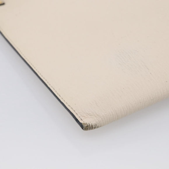 Salvatore Ferragamo Clutch Bag Leather Ivory Gold Tone Auth BA16897