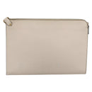 Salvatore Ferragamo Clutch Bag Leather Ivory Gold Tone Auth BA16897-3