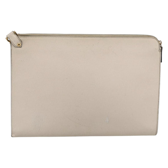 Salvatore Ferragamo Clutch Bag Leather Ivory Gold Tone Auth BA16897