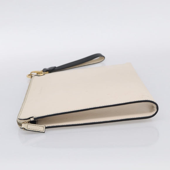 Salvatore Ferragamo Clutch Bag Leather Ivory Gold Tone Auth BA16897