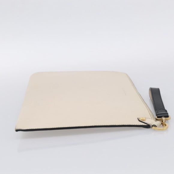 Salvatore Ferragamo Clutch Bag Leather Ivory Gold Tone Auth BA16897