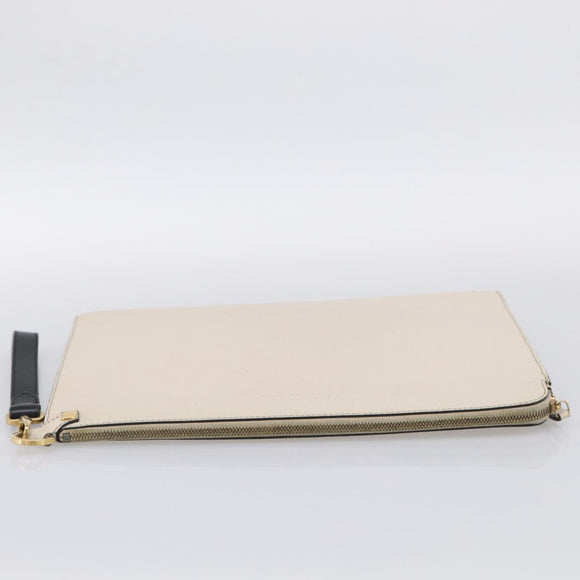 Salvatore Ferragamo Clutch Bag Leather Ivory Gold Tone Auth BA16897