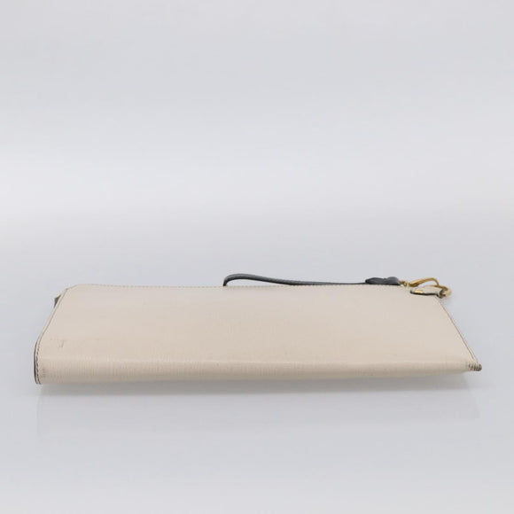 Salvatore Ferragamo Clutch Bag Leather Ivory Gold Tone Auth BA16897