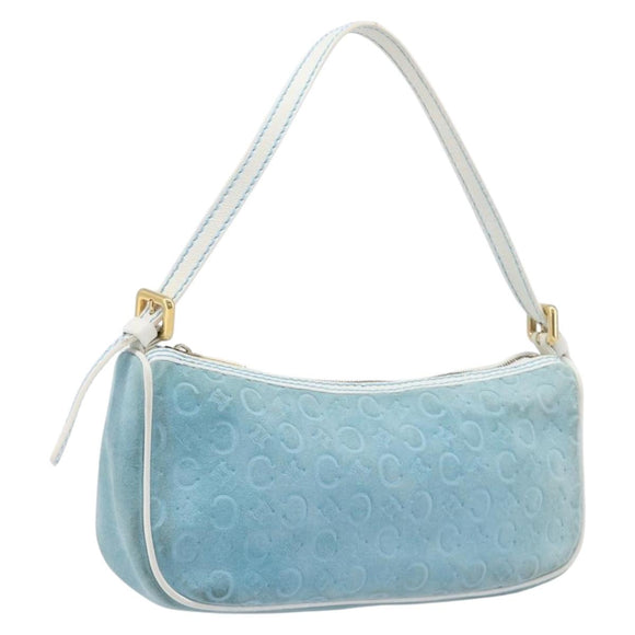 CELINE C Macadam Hand Bag Suede Turquoise Blue Gold Tone Auth BA16898