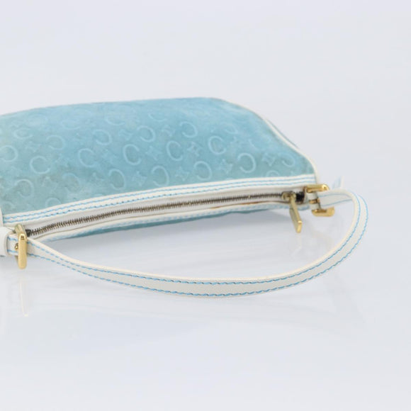 CELINE C Macadam Hand Bag Suede Turquoise Blue Gold Tone Auth BA16898